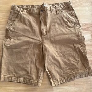 Men's 38 X 10 Relaxed Fit Rugged Carhartt Shorts 102514 918 Tan Khaki Canvas